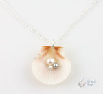 Three Freshwater Pearls in Scallop Shell Pendant: Small