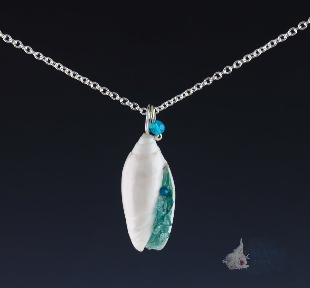 White Olive Shell Pendant with Apatite