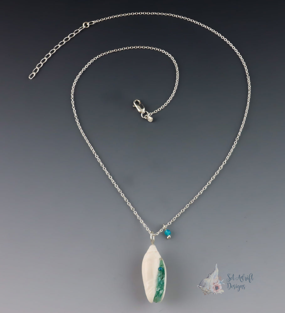 White Olive Shell Pendant with Apatite