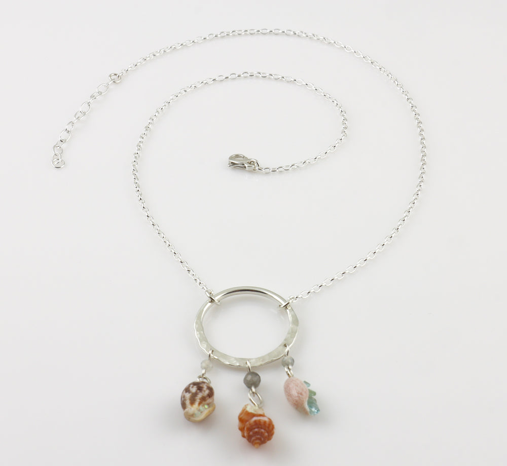 Mini Shell & Labradorite Circle Pendant