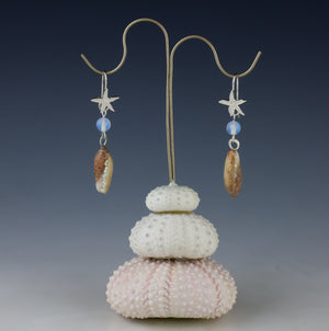 Beige Olive Shell Drop Earrings with Starfish